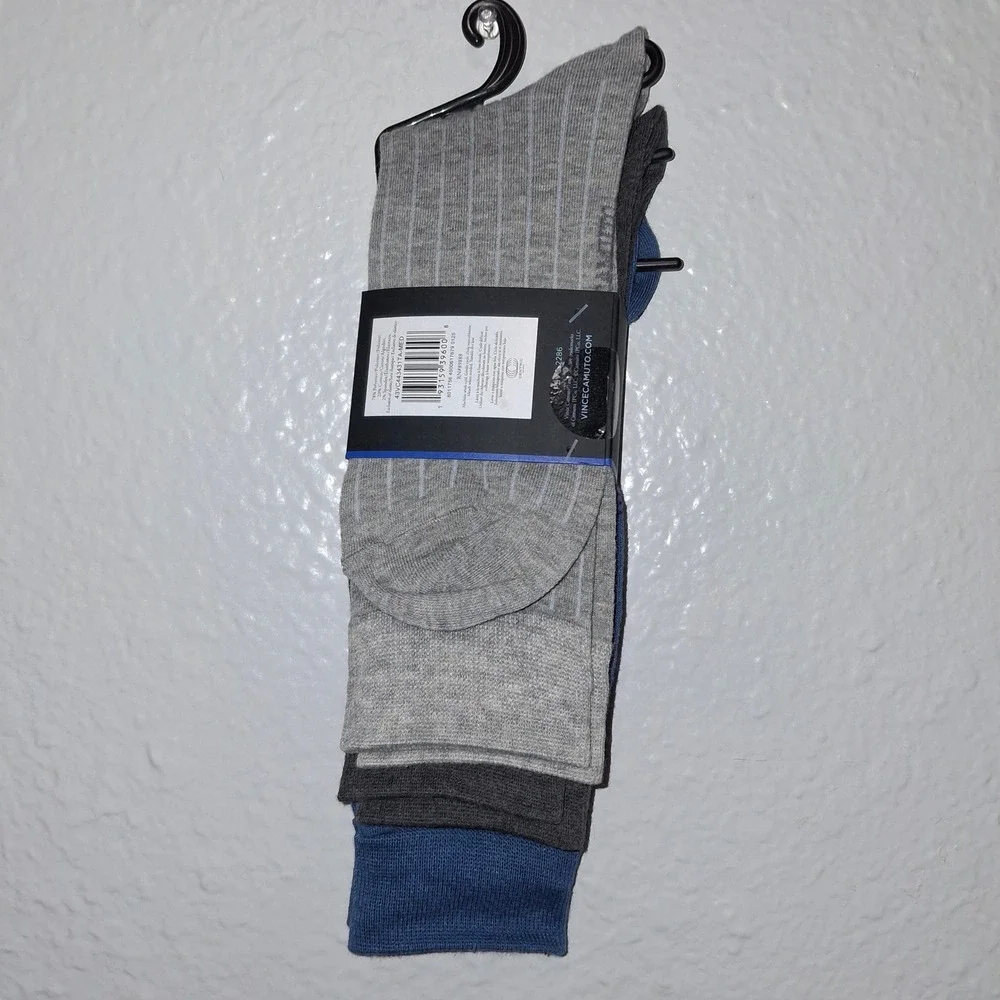 Vince Camuto Men's Dress Socks 3 Pairs Ribbed One Size Blue Gray Stripe